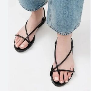 SCHUTZ Malta Black Faux Crocodile Patent Leather Strappy Sandals